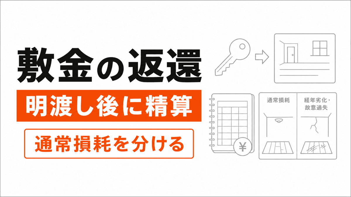 敷金返還と明渡しの順序の判断条件を橙の要点と線画で整理した記事カバー