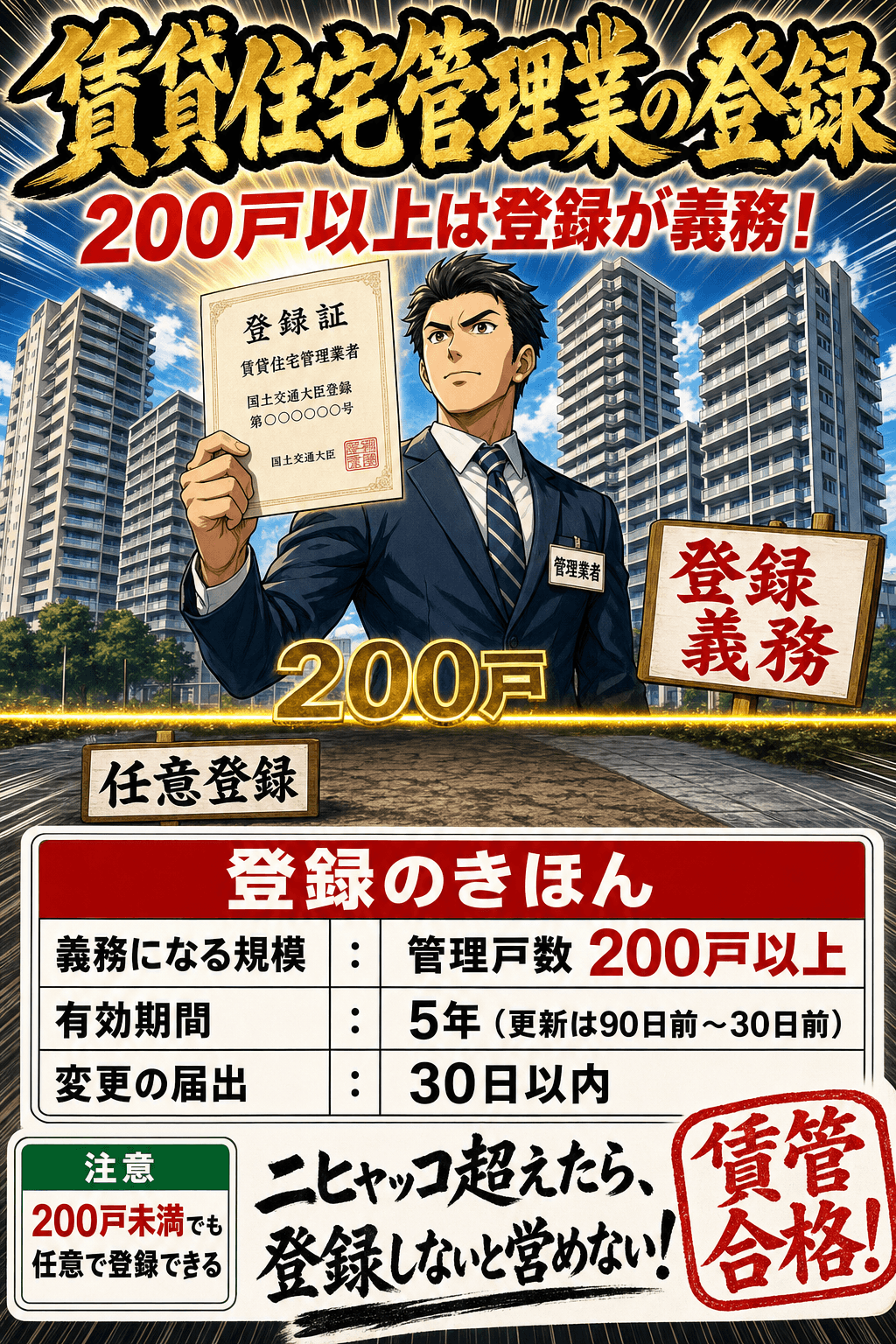 賃貸住宅管理業の登録義務と有効期間を整理した暗記画像